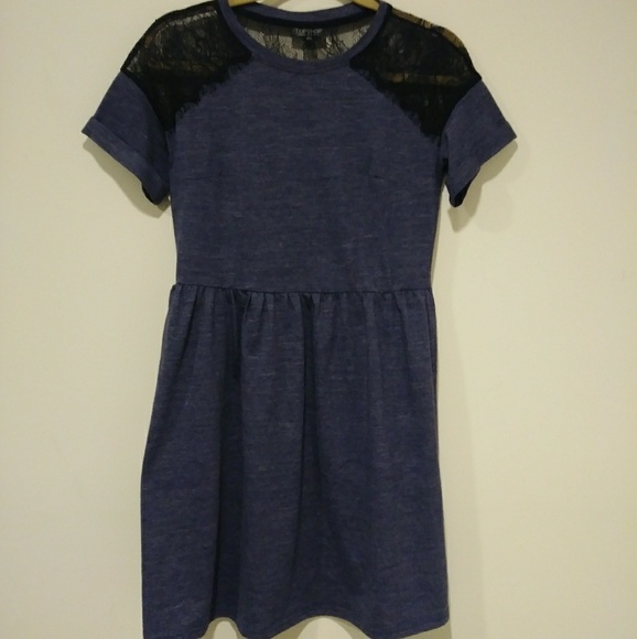 Topshop Dresses & Skirts - Topshop Blue with Black Lace Dress Size 4